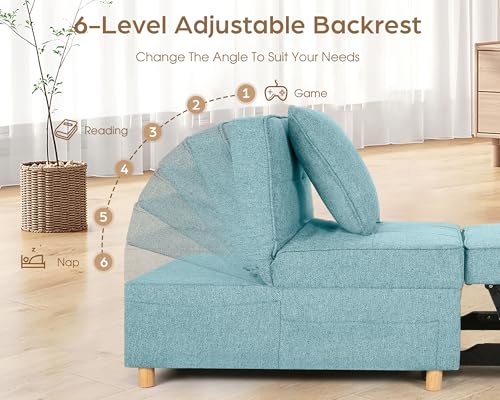 Sleeper Sofa Chair Bed,4-in-1 Convertible Sofa Bed Chair with 6 Adjustable Backrest and Pillow, 3-Seat Pull Out Sleeper Bed Linen Fabric Modern for Bedroom Small Space Living Room Office, Black