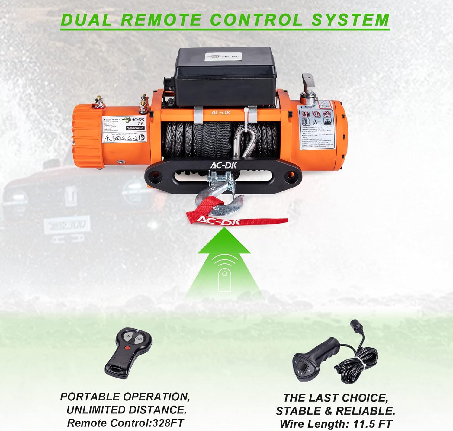 AC-DK 13000 lb. Electric Winch Kit, 12V Winch with 85ft Synthetic Rope, Waterproof IP67 Truck Winch with Hawse Fairlead, with Wireless Handheld Remote and Wired Handle Recovery Winch(Up to 13500lbs)