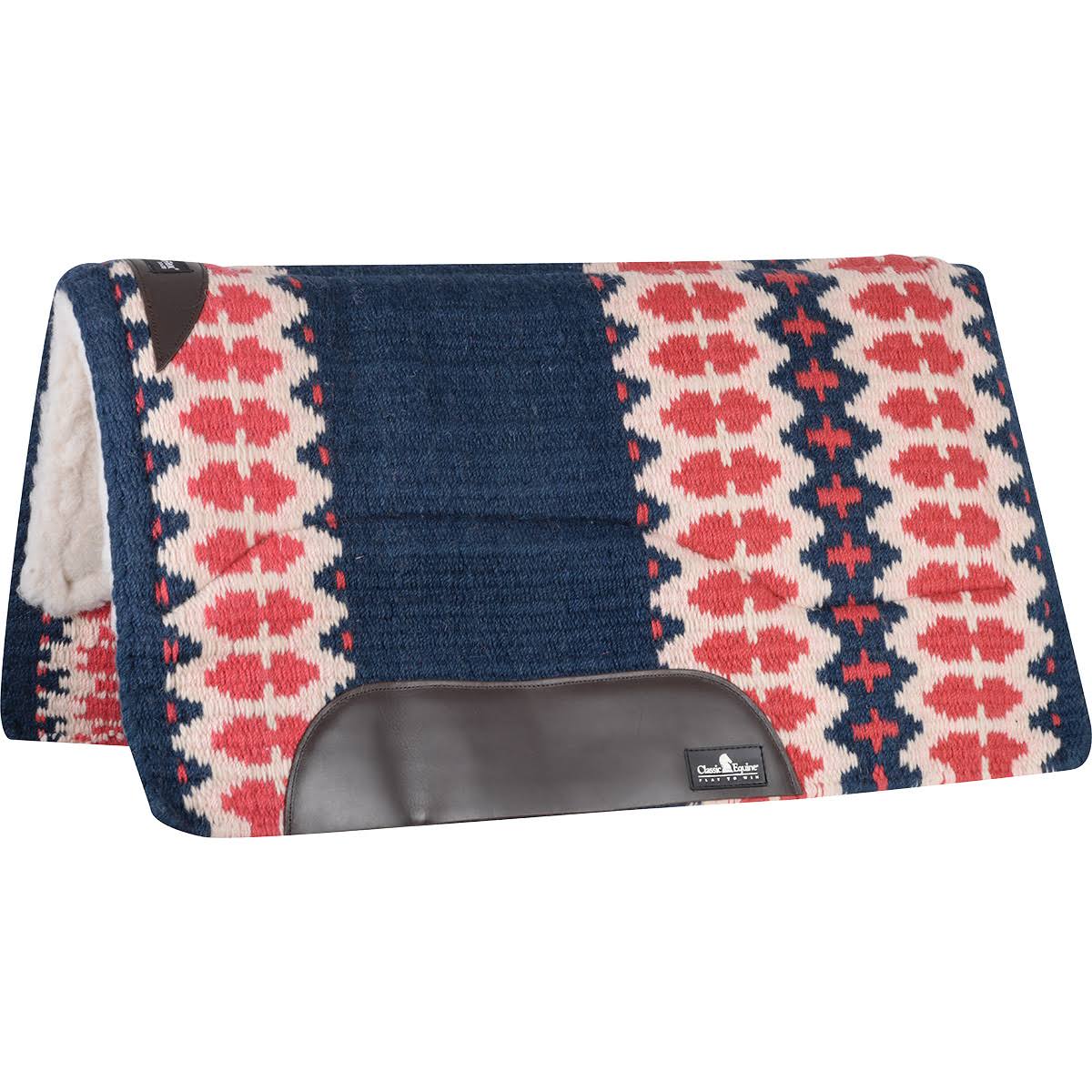 Classic Equine Sensorflex Saddle Pad Wool Top Straight 32x34 Navy Ivory