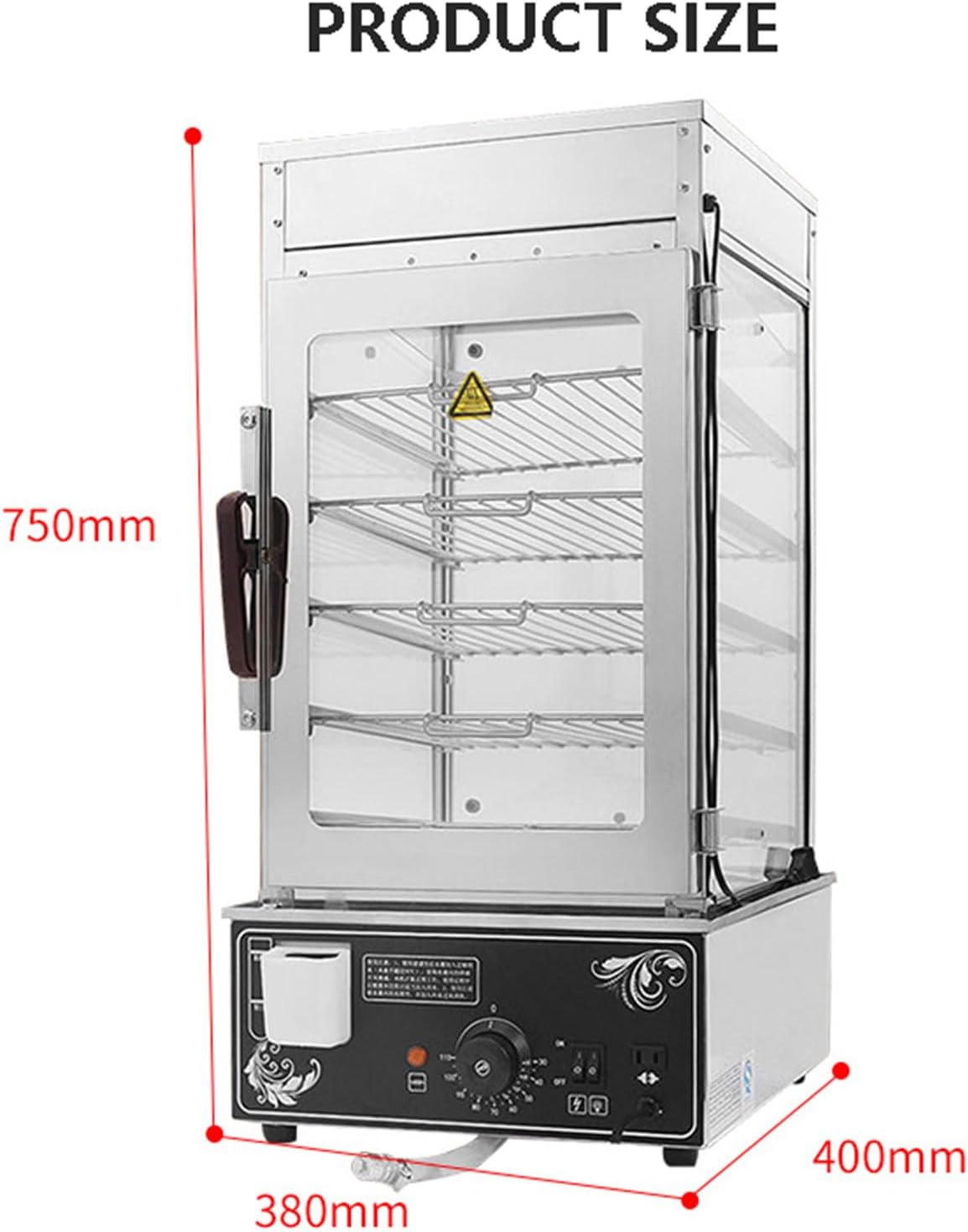 Electric Bun Steamer | Hot Food Warmer Showcase With Sewage Pipes | Commercial Kitchen Steamer With Water Level Tank | Steamed Bun Warmer Machine for Snack Bar | 30-110℃ Temperature