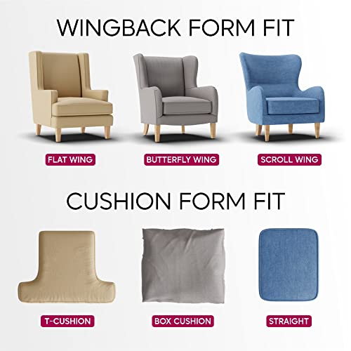 PAULATO BY GA.I.CO. Wingback chair slipcover - High Back Chair Slipcovers - Armchair Cover - 1-Piece Form Fit Stretch Furniture Protector - Microfibra Collection - Blue (Wing Backed chair)