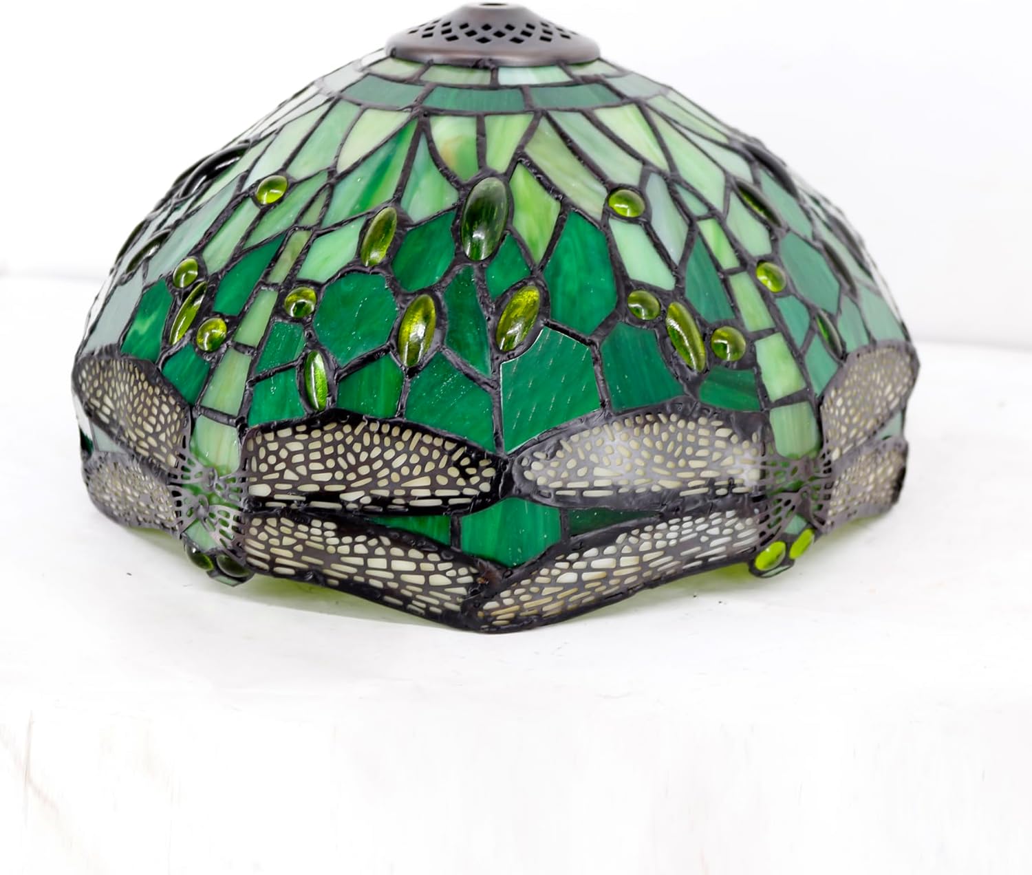 WERFACTORY Tiffany Lamp Green Stained Glass Bedside Table Lamp Dragonfly Style Desk Reading Light 12X12X18 Inches Decor Bedroom Living Room Home Office S459 Series