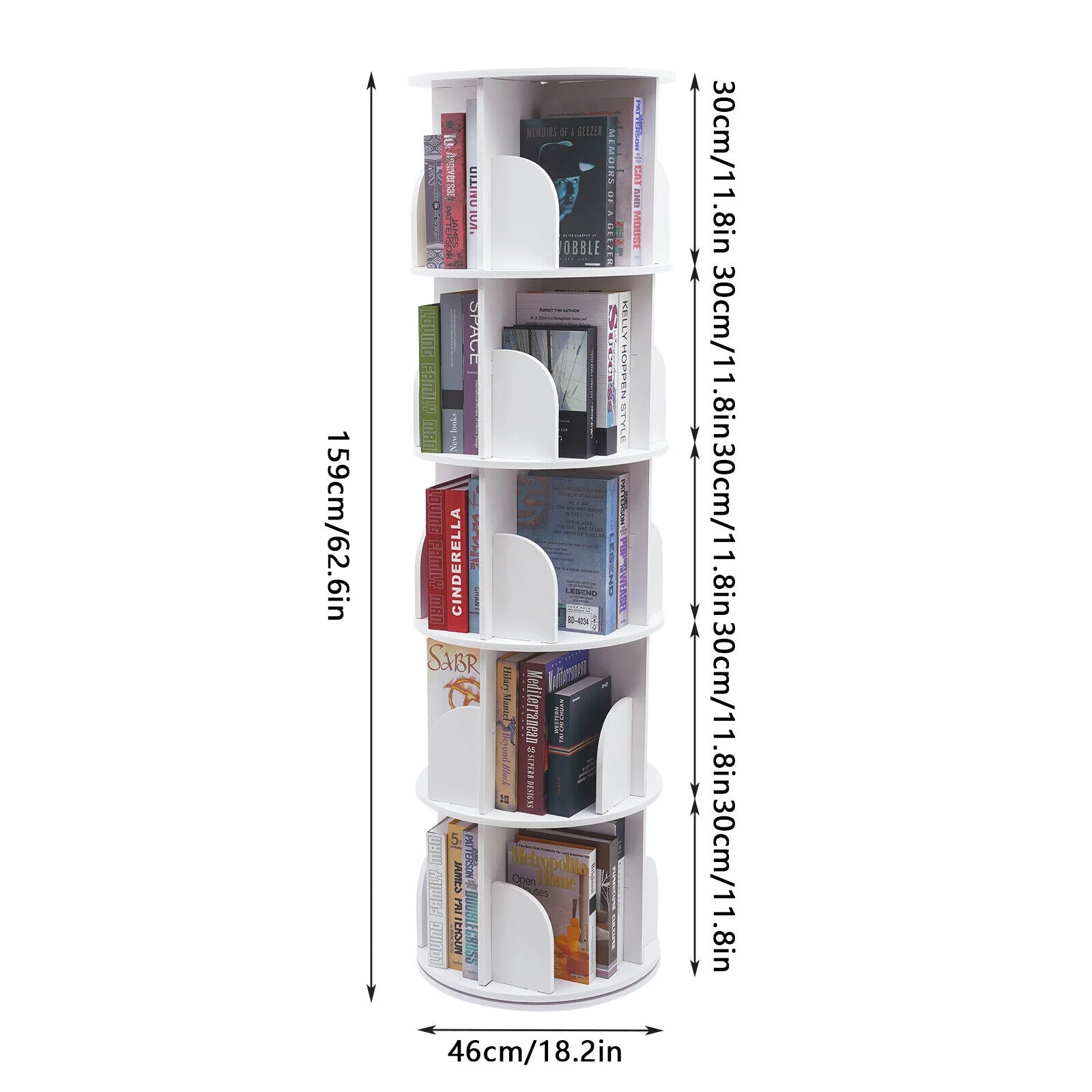 Miumaeov Rotating Bookshelf White Small Corner Bookshelf 360° Display Floor Standing Bookcase Storage Rack Stackable for Home Bedroom Living Room Office