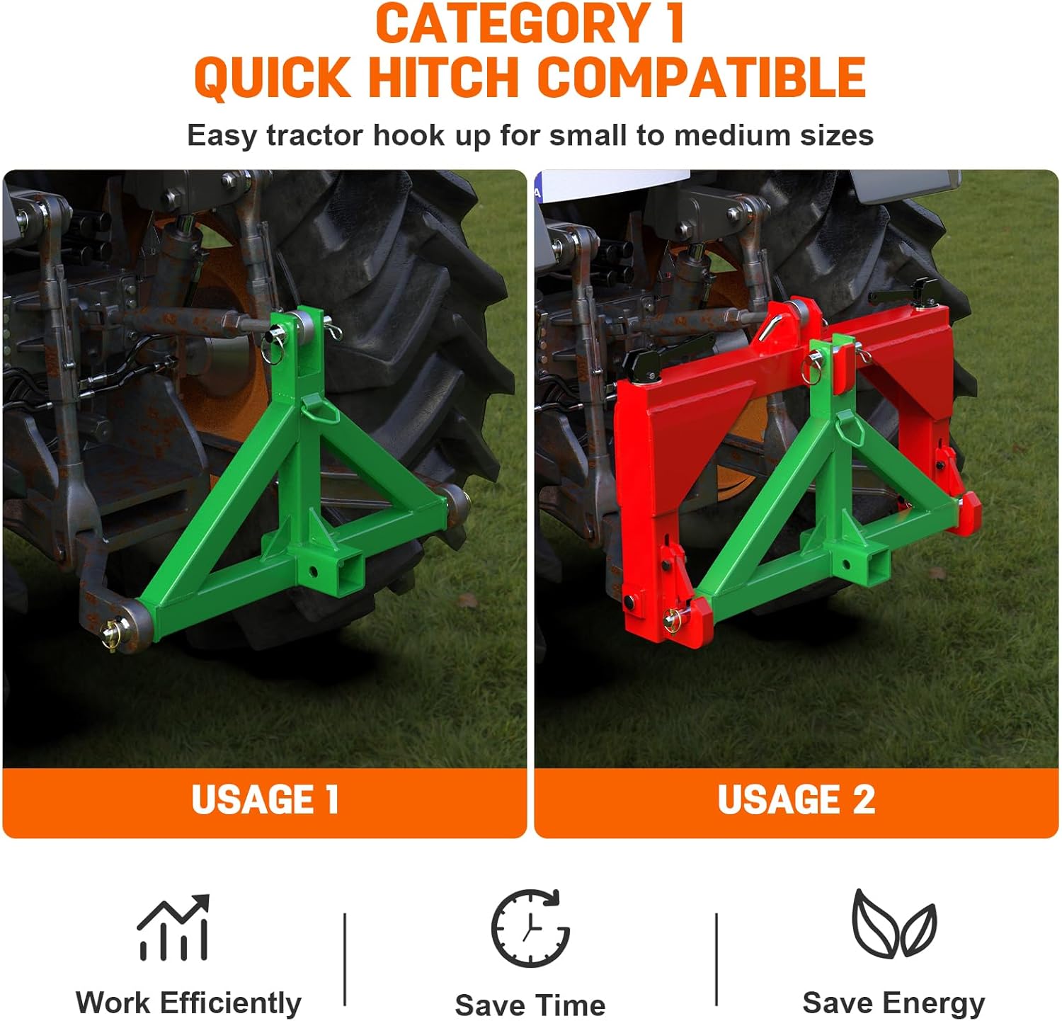 3 Point Trailer Hitch with 2" Receiver(Green) Quick Hitch Compatible with Category 1 Tractors, Heavy Duty Towing Hitch Tractor Drawbar Hitch Adapter for BX, Kubota, John Deere, NorTrac, Kioti, Yanmar