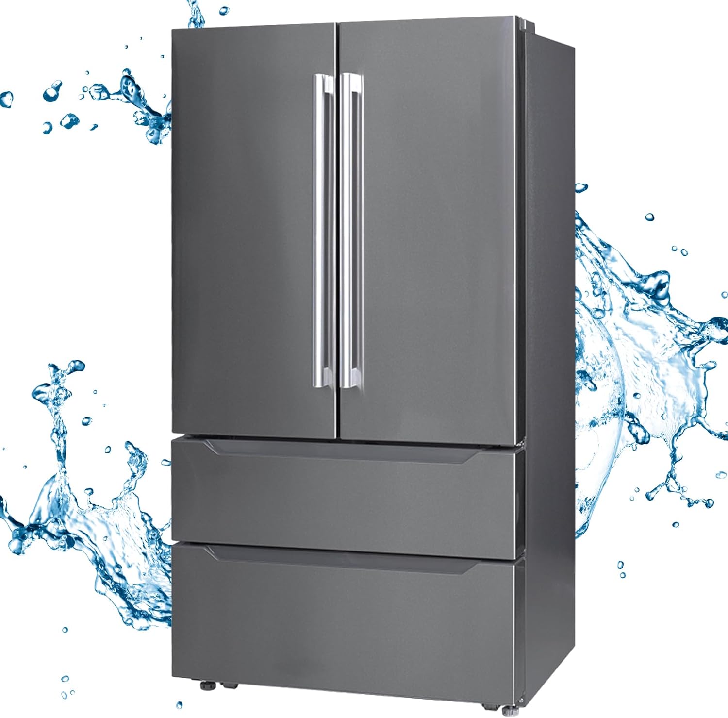 French Door Refrigerator, Large Full Size Refrigerators with Ice Maker 22.5 Cu.ft