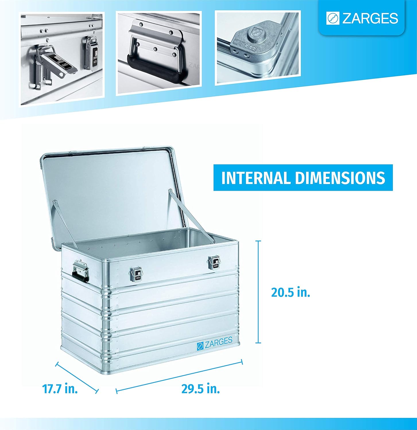 Zarges?K470 Aluminum Hard Protective Carrying Case, Portable Stackable Storage, Customizable Safe Lock Box, Dust and Water Resistant (44.1 x 28.3 x 18.9 Inches)