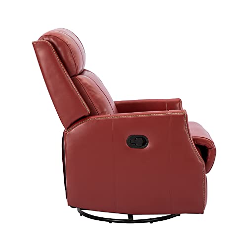 Genuine Leather Recliner - Manual Recliner Chair with 360 Degrees Swivel and Reclining Function, Wingback Recliner Chair with Nailhead Trims, Swivel Recliner Chairs for Living Room (Red)