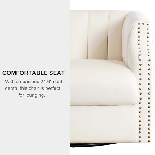 Swivel Barrel Chair Set of 2 360° Curved Accent Chairs Upholstered Comfy Single Sofa Chairs Modern Home Corner Barrel Chair with Brass Rivets for Living Room, Bedroom, Home Office (2)