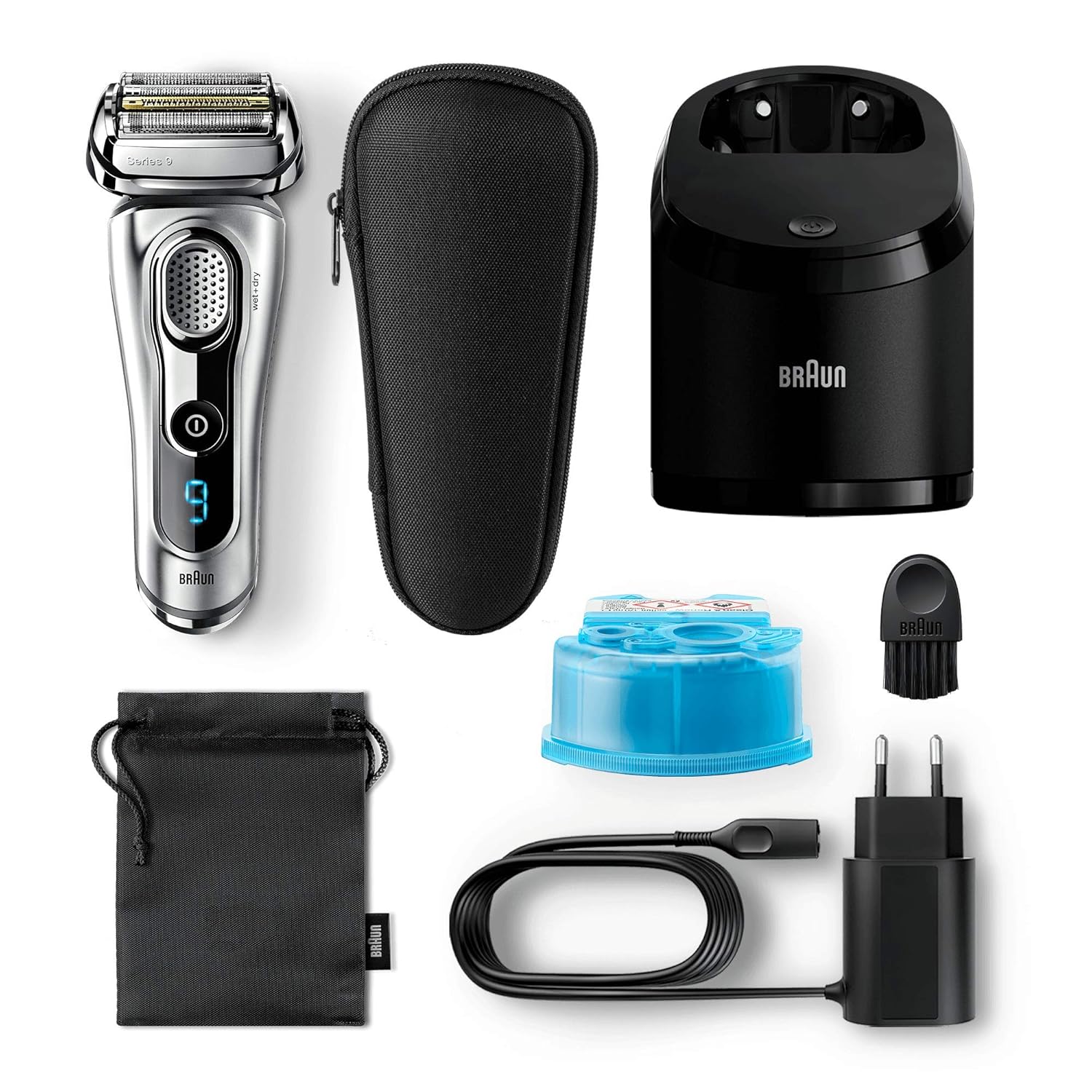 Braun Series 9 Electric Shaver for Men 9292cc, Wet and Dry, Integrated Precision Trimmer, Rechargeable and Cordless Razor with Clean & Charge Station and Travel Case, Silver