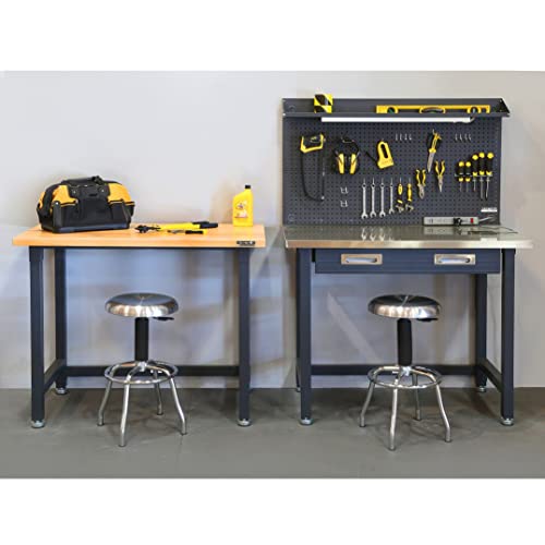 Seville Classics UltraHD Heavy Duty Commercial Lighted Workcenter w/Pegboard, 500 lbs. Weight Capacity for Garage, Warehouse, Workshop, Stainless Steel Top, Granite, 48" W x 24" D x 65.5" H
