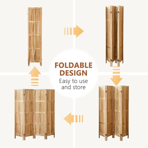 4 Panel Room Divider, 5.6 FT Folding Privacy Screen Room Divider, Partition Divider for Room Separation, Wooden Room Screen Divider Freestanding, for Home Office, Bedroom (Light Brown)