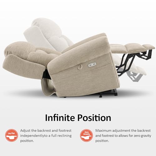 MCombo Triple Motor Power Lift Recliner Chair with Massage and Lumbar&seat Heating, Rolled Arms, Adjustable Headrest for Elderly People, Fabric 7888 (Coffee, Medium)