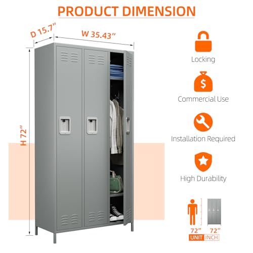 METAN Metal Storage Locker for School Office Gym Bedroom, 12 Doors Locker Cabinet for Employees, Industrial Steel Storage Locker with 12 Hooks, Assembly Required (12 Door-Light Gray)