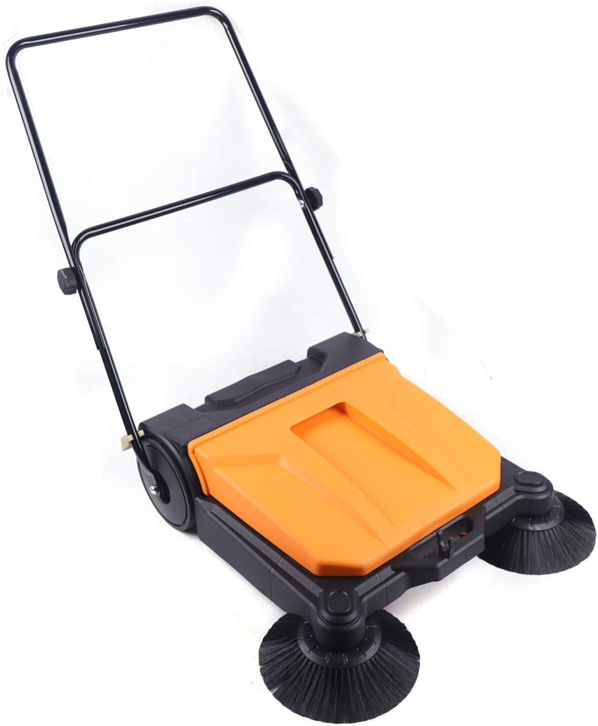 WOQLIBE Walk Behind Push Floor Sweeper, 26" Sweeping Manual Sweeper with 3.96 Waste Container, Non-Electric, Floor Sweepers for Garage, Walkway, Patio, Yard, Easy to Use & Storage