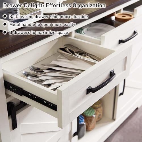 Farmhouse Buffet Cabinet with Storage, 53” Sideboard Cabinet w/2 Doors and 3 Drawers, Rustic Storage Cabinet w/Sliding Barn Door, Coffee Storage Cabinet for Dining Room, Living Room, Dark Grey