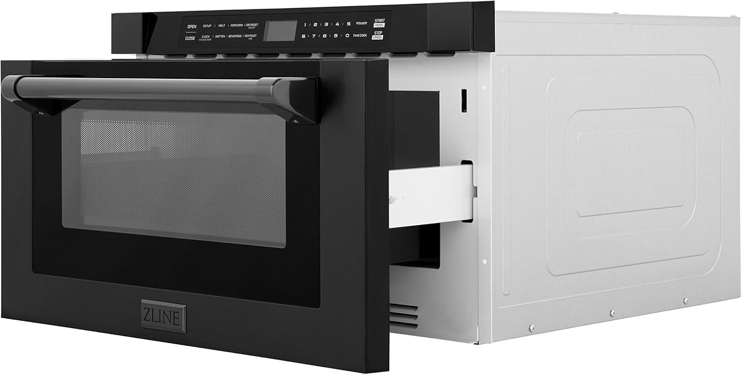 24" 1.2 Cu. Ft. Built-in Microwave Drawer with A Traditional Handle in Black Stainless Steel Finish Clock Display Ul Listed