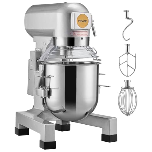 VEVOR Commercial Food Mixer 10Qt, Commercial Mixer with 3 Adjustable Speeds, 550W Dough Mixer,Commercial Stand Mixer with Stainless Steel Bowl