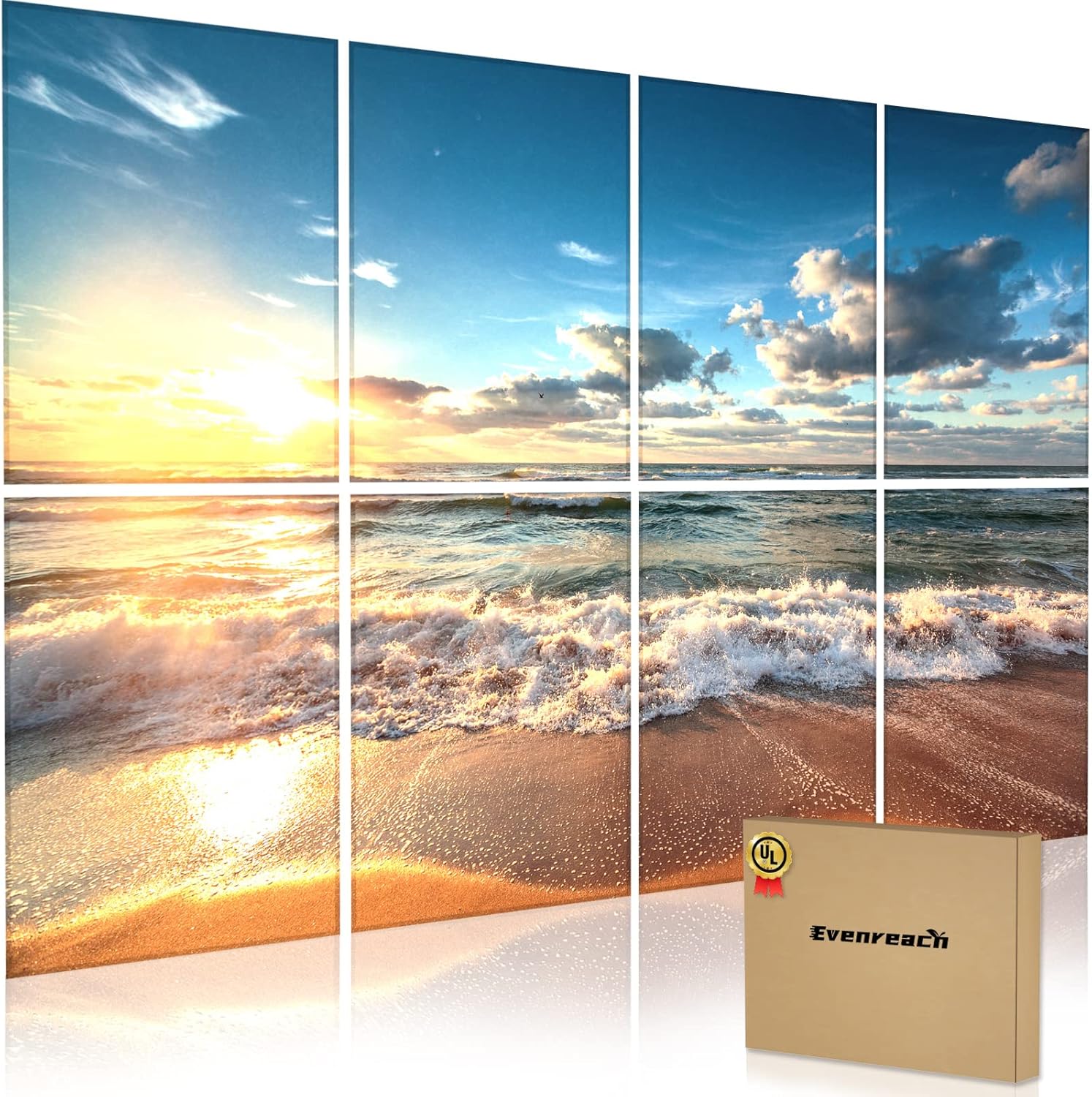 Evenreach 8 Pack Art Acoustic Panels Soundproof Wall Panels,48X32Inches Sound Absorbing Panels,Decorative Acoustical Wall Panels, Acoustic Treatment for Recording Studio (Art, Beach) Pack of 2