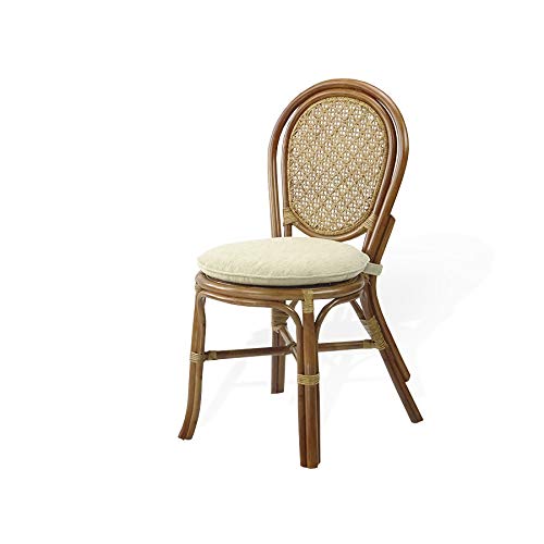 Set of 2 Denver Dining Handmade Wicker Side Chair Natural Rattan, Colonial Color with Cream Cushion