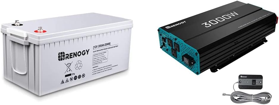Renogy Deep Cycle AGM Battery 12 Volt 200Ah, 3% Self-Discharge Rate, 2000A Max Discharge Current, Safe Charge Most Home Appliances for RV, Camping, Cabin, Marine and Off-Grid System, Maintenance-Free