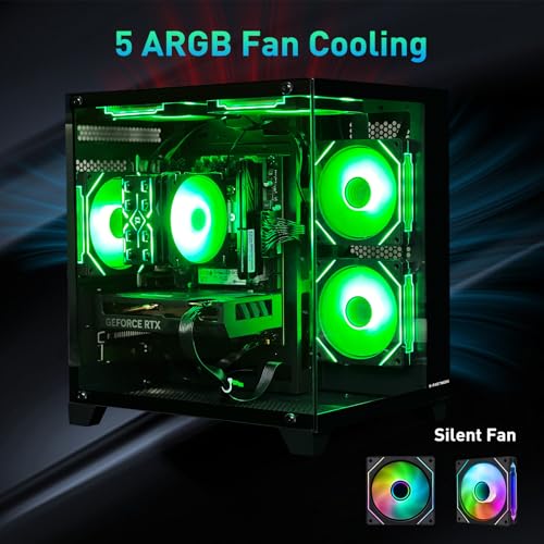 Gaming PC Desktop, Intel Core i5 14400F, RTX 4060, 32GB RAM, 1TB SSD, ARGB Fan, Tower Computer for Gaming and Office