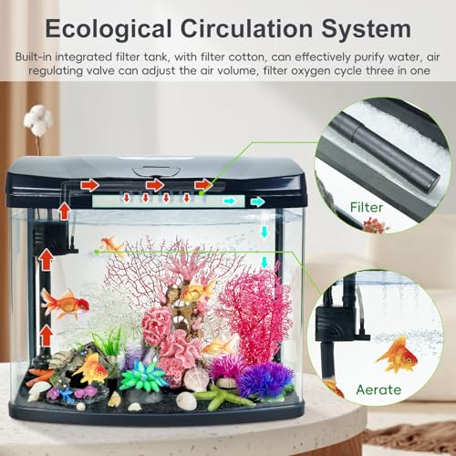 10 Gallon Glass Aquarium Starter Kit with Flip-Top Feeding Port for Betta Fish: Crystal Clear Viewing, Eco-Cycle Filtration, Air Pump, and LED Lighting