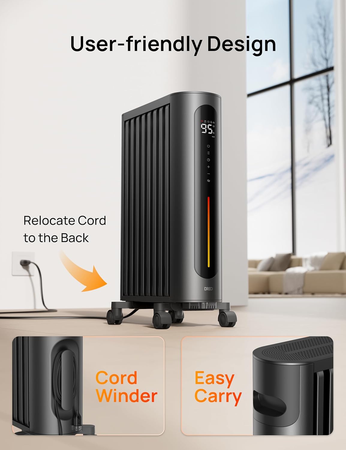 Dreo Oil Filled Radiator Heater, 1500W Oil Heater with Remote Control, 3 Modes, 24-hour Timer Switch, FortPlug, Child Lock, Heaters for Indoor Use,Oil Heaters for Indoor Use Large Room, Black