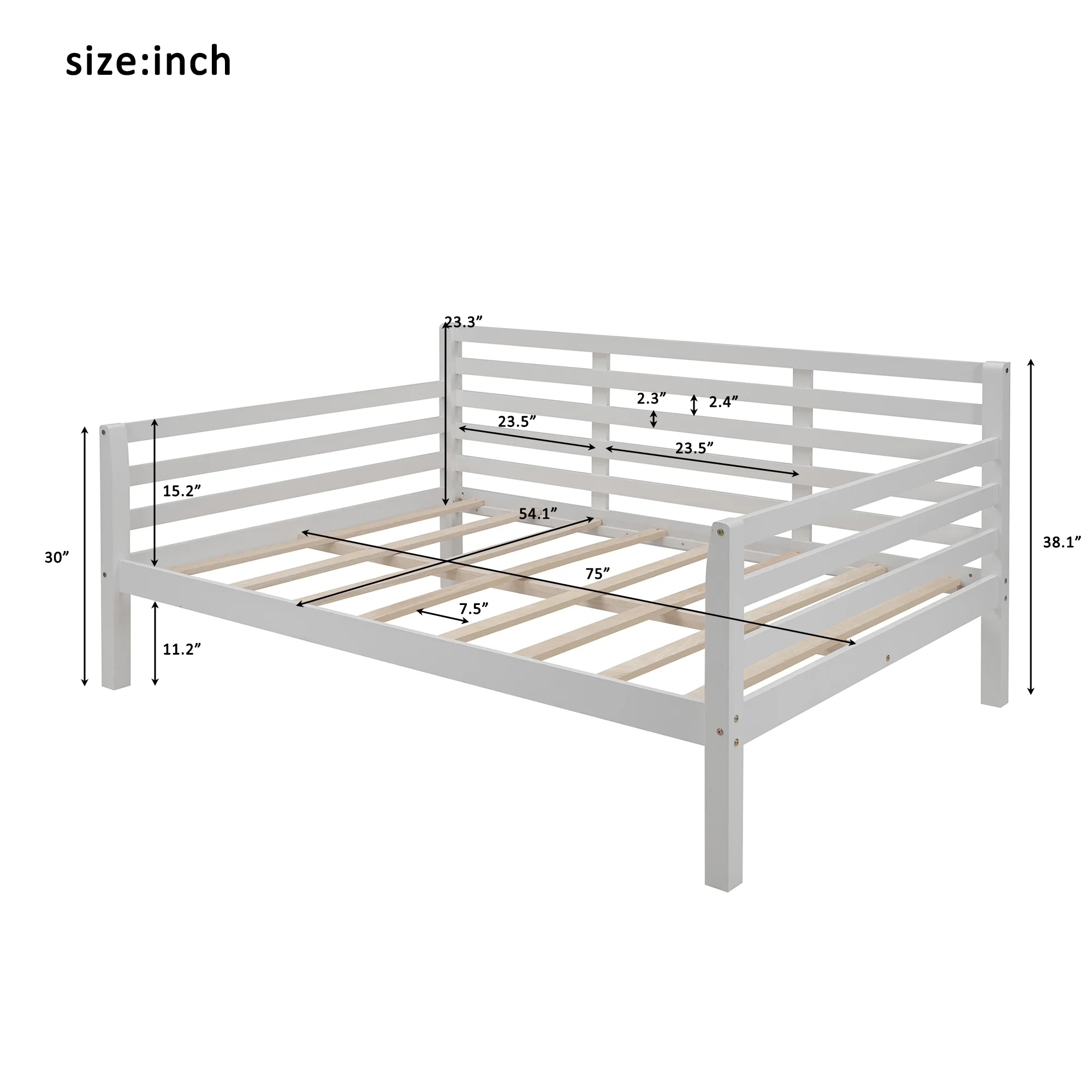 Dawn Whisper Wooden Full Size Daybed with Clean Lines, White
