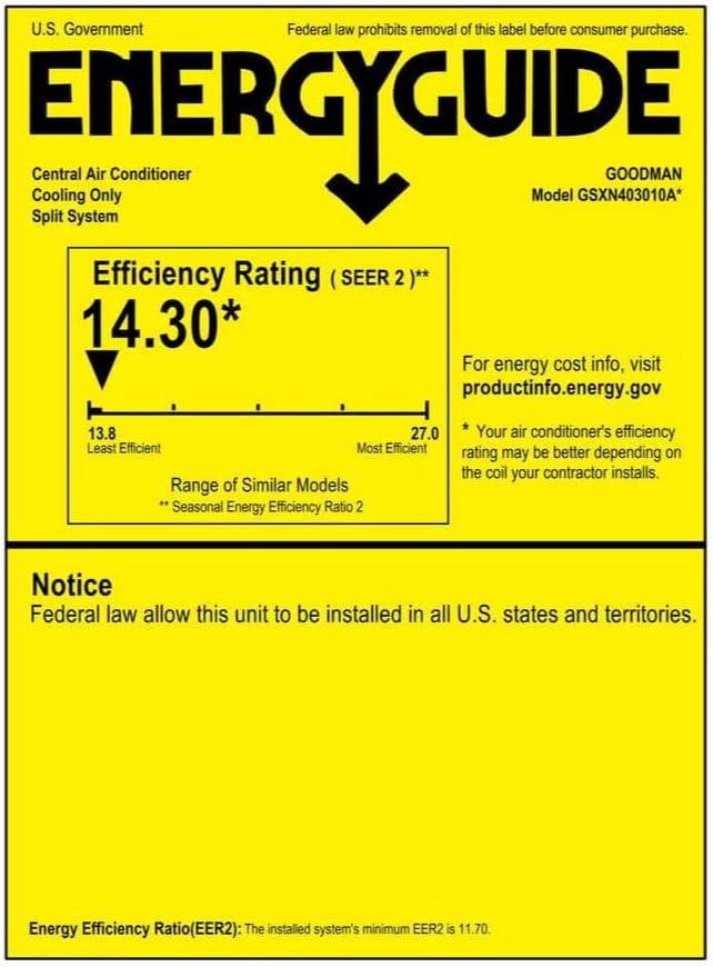 Goodman 2.5 Ton 14.5 SEER2 Single Stage Air Conditioner GSXN403010 and 80,000 BTU 80% AFUE Multi-Speed Gas Furnace GM9S800804BX Upflow System with CAPTA3026B4