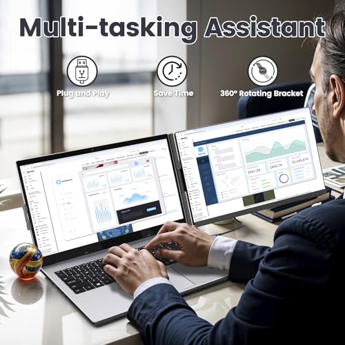 Laptop Screen Extender, 15.6" Portable Monitor for Laptop with 120% sRGB, FHD IPS & USB to HDMI Hub & 235° Rotation, Triple Monitor Extender Plug & Play Fits for All Laptops (Mac/Win/Android)