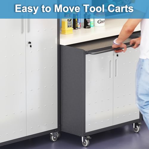 Garage Storage Cabinet Wall Cabinet with 2 Doors,Lockable Tool Cabinets Wall Mounted with Adjustale Shelves,Heavy Duty Steel Hanging Cabinets for Warehouse Kitchen Laundry,Assembly Required