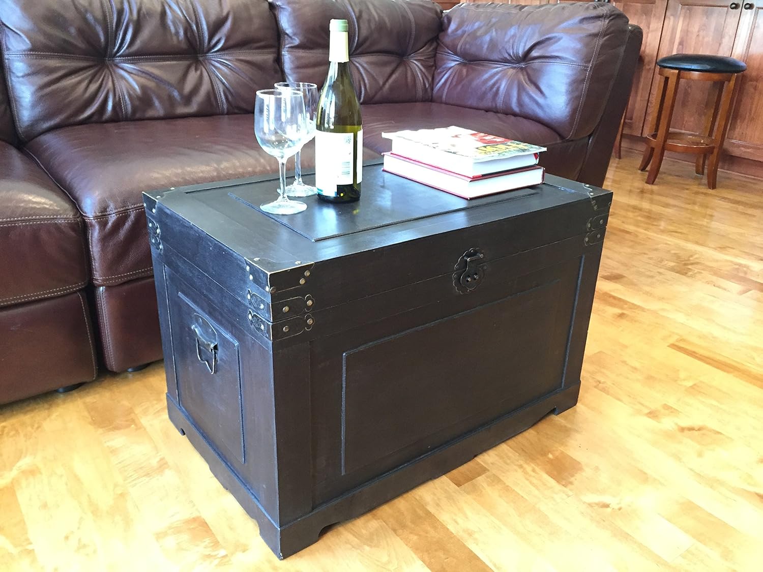 Newport Medium Wood Storage Trunk Wooden Treasure Chest - Black