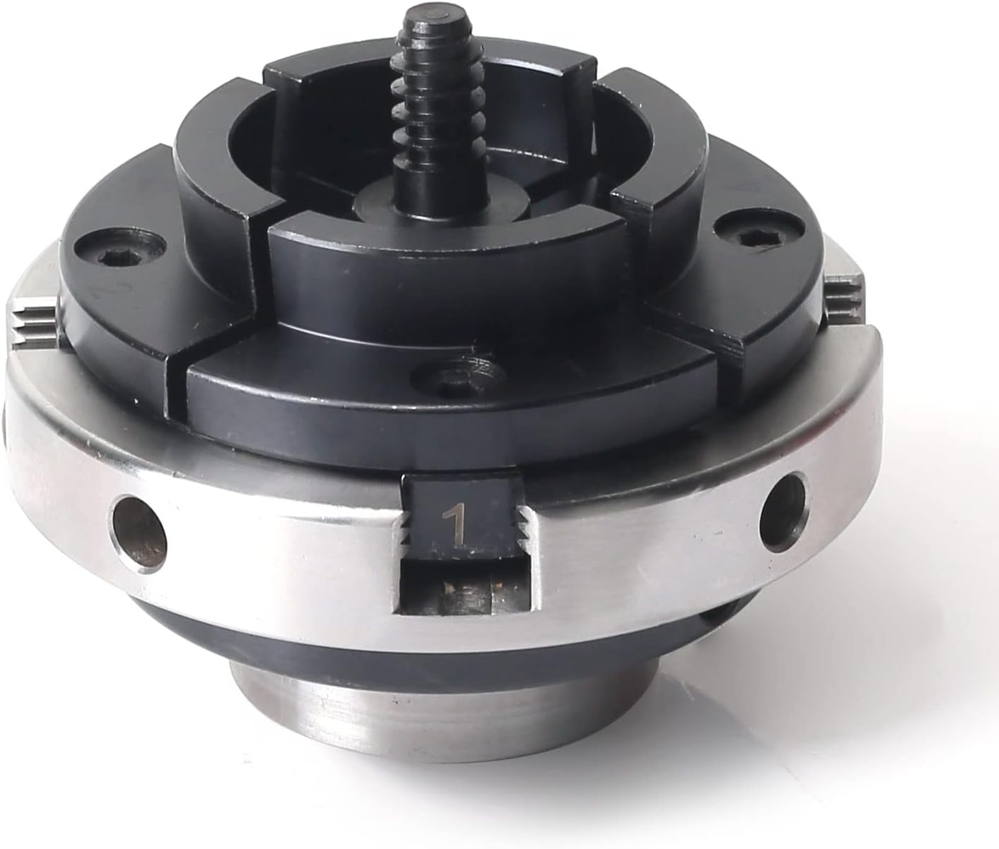 FJL FORCE Lathe Chuck Sets 4 Inch, Wood Lathe Chuck 5 Interchangeable 4-Jaw Wood Turning Lathe Nickel Plated Chuck, 1"x8Tpi Thread & 3/4"x16Tpi Adapter(Chuck Set)
