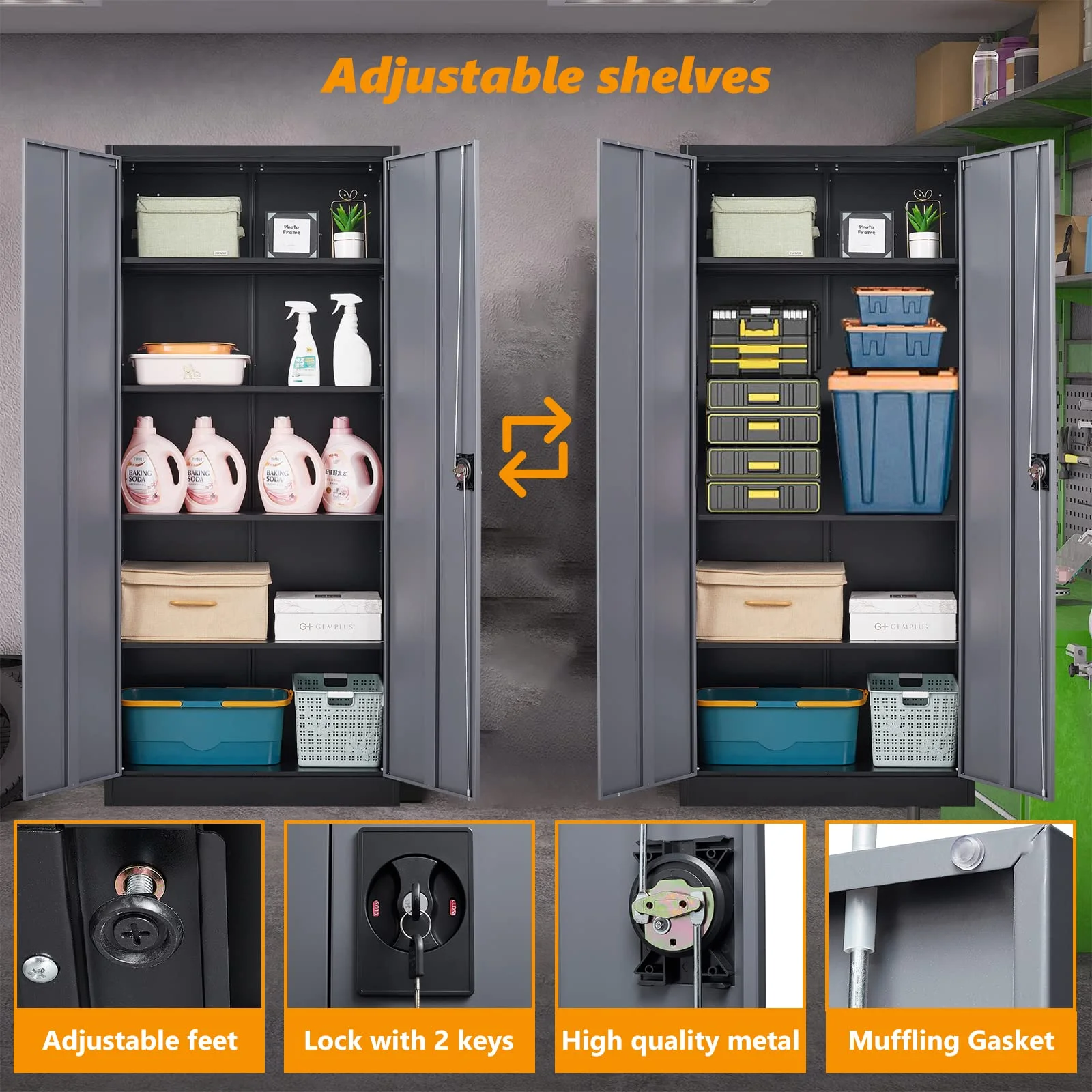 STANI Metal Storage Cabinet with Lock Door, 71" Adjustable Shelf Steel Lockers for Office, Home,School,Garage Utility Tool Cabinet