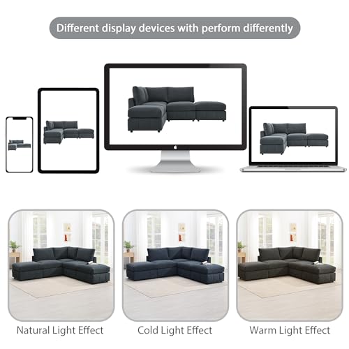 93 Inch L Sectional Sofa Corner Couch with 2 Movable Ottomans Set Reversible Symmetric L Shape – 5-Seat Armless Modern Design for Living Room, Home Office Dark Grey Corduroy