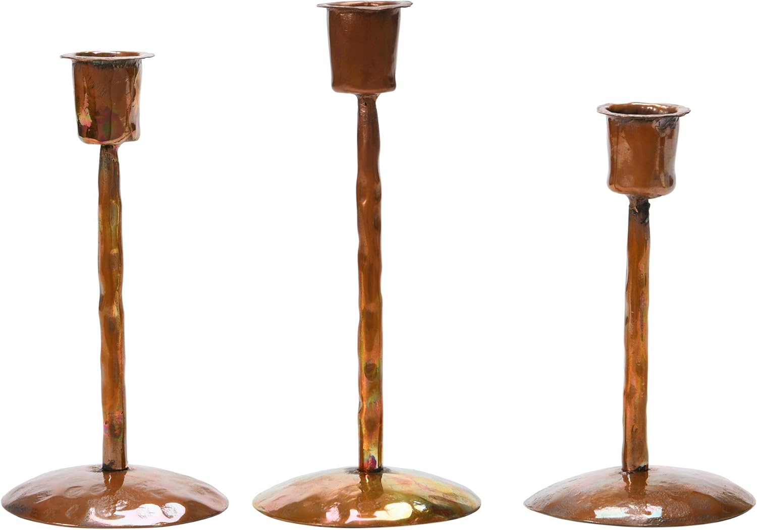 Creative Co-Op Traditional Metal Taper, Set of 3 Sizes Candle Holder, Burnt Copper, 3