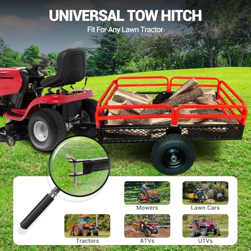 Heavy Duty Steel Dump Cart & Utility Trailer 1600LB Capacity ATV/Lawn Tractor Hauler with Dual Dumping Modes (Manual/Foot Pedal), All-Terrain Tires & Dual Bearings for Garden, Farm, Firewood