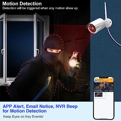 10CH Expandable Wireless Security Camera System with 10.1" Monitor 4pcs 5MP Indoor Outdoor Camera 1-Way Audio Night Vision Motion Detection Home Business CCTV Surveillance 1TB HDD