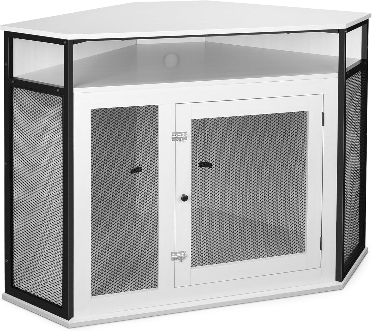 Dreamania Corner Dog Crate Furniture with Storage, 51.3" Upgraded Modern Dog Cage, End Table, Indoor Pet Crate Small Medium Large Dogs, White, Perfect for Limited Room