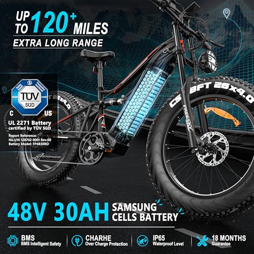 FREESKY 2000W Electric Bike with BAFANG Motor & 48V 30Ah Samsung Cells Battery, 35MPH Max Speed, 120 Miles Range, Full Suspension Mountain Ebike for Adult, 26" Fat Tires, Smart Keys, Hydraulic Brakes