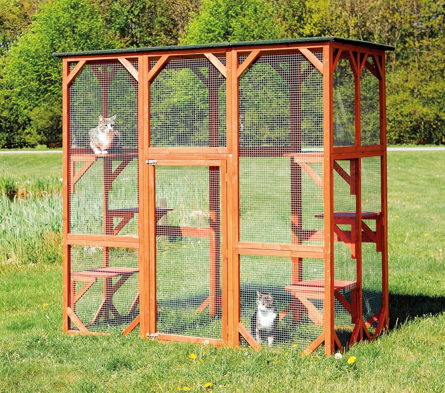 TRIXIE Outdoor Catio, Cat Enclosure with Roof, Large Cat Playpen with Platforms, Cat House, Cat Cage, Run-71 Inch