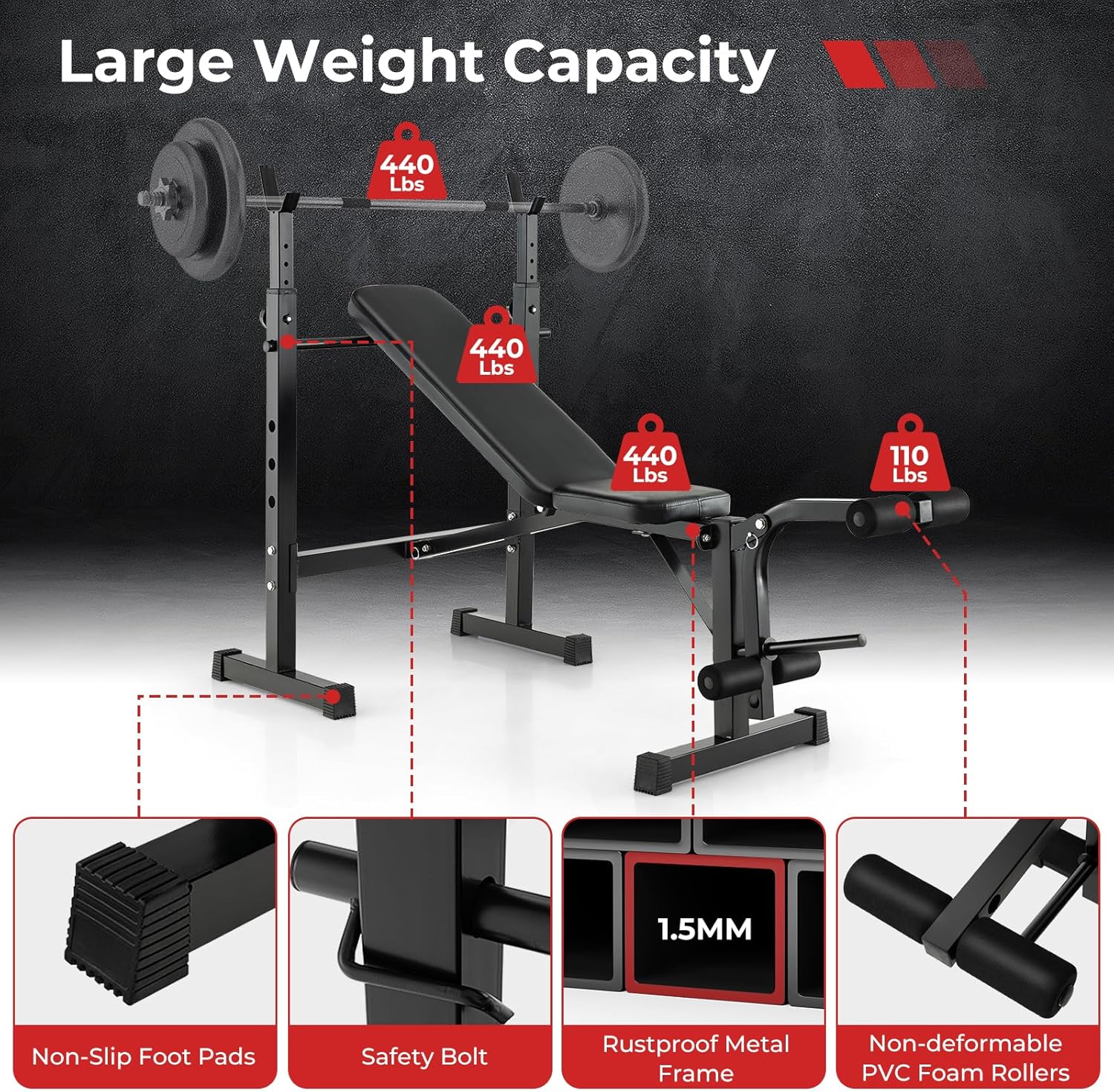GYMAX Adjustable Weight Bench, Foldable Weight Bench with Squat Racks, Leg Extension & Leg Curl, Strength Training Workout Bench Press, Olympic Weight Lifting Bench Set for Home Gym