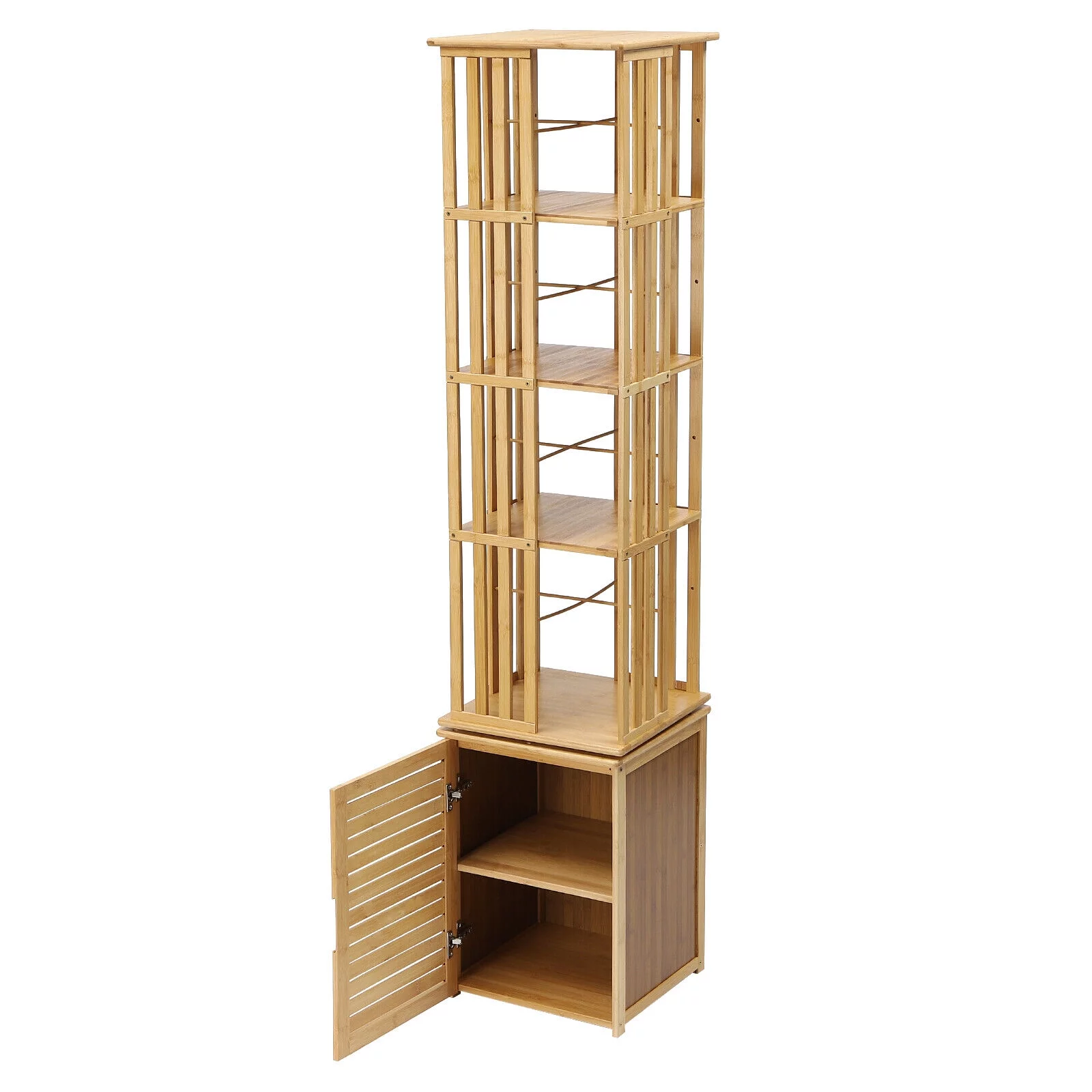 ZhdnBhnos 6 Tier 360° Rotating Corner Bookshelf Floor Standing Revolving Bookcase Bamboo Storage Rack Narrow Book Shelf Organizer for Bedroom, Living Room, Study Room