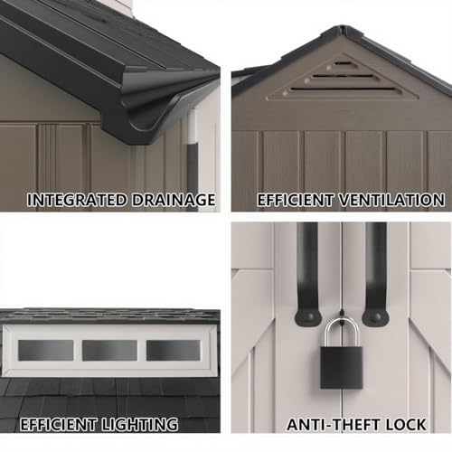 Large Resin Outdoor Storage Shed with Floor (7-10.5 Ft) - Weatherproof Double Wall Construction for Lawn Mowers, Garden Tools, Bike & Pool Supplies, Lockable (Brown, 7x7 FT)