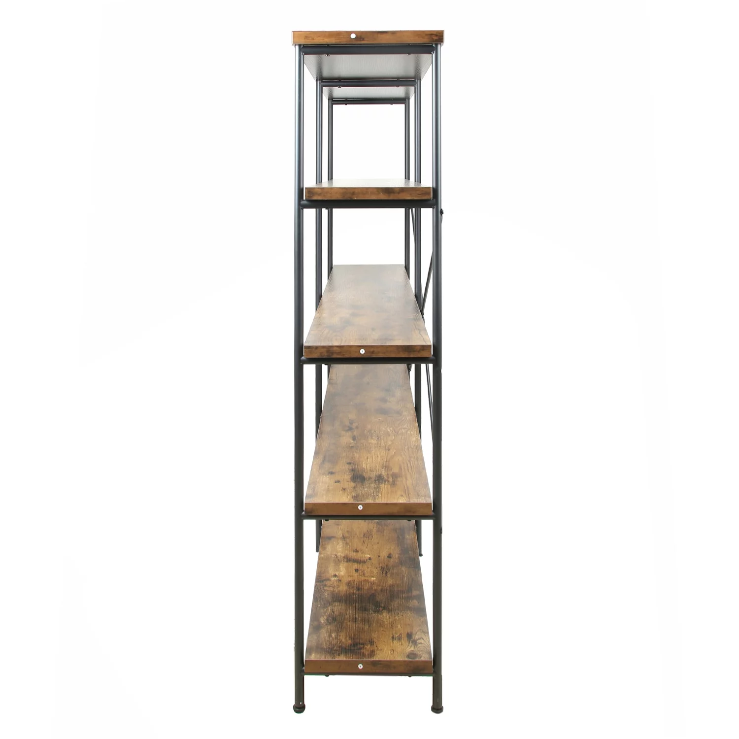 Benjara 14.25" 4-Shelf Modern Metal and Wood Bookcase in Brown and Black