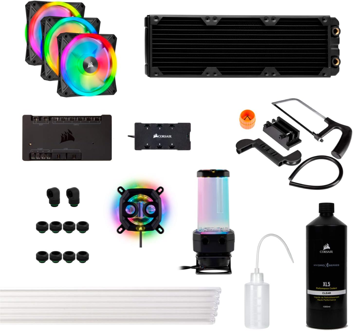 Corsair Hydro X Series XH305i Hardline Water Cooling Kit with/incl XC7 CPU Water Block, XR5 360mm Radiator, XD5 Pump Res and iCUE QL120 RGB Fans