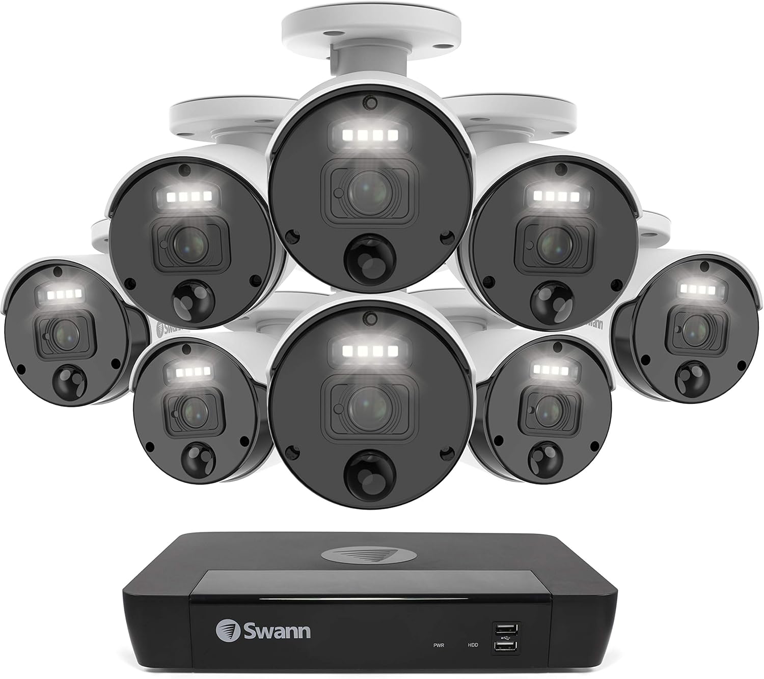 Swann Security Camera System CCTV, 10 Camera 16 Channels POE NVR Master 4K Upscale Video Wired Surveillance, Indoor Outdoor, Night Vision, Heat Motion Detection, SWNVK-1676810