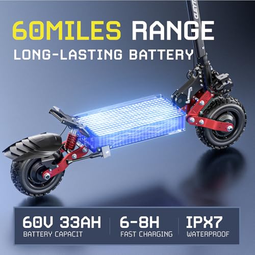 Electric Scooter for Adults,6000W Dual Motor E-scooter 60V 33AH Up to 50 MPH 60Miles Range,11" City Road/Off Road Tire Electric Scooter Foldable