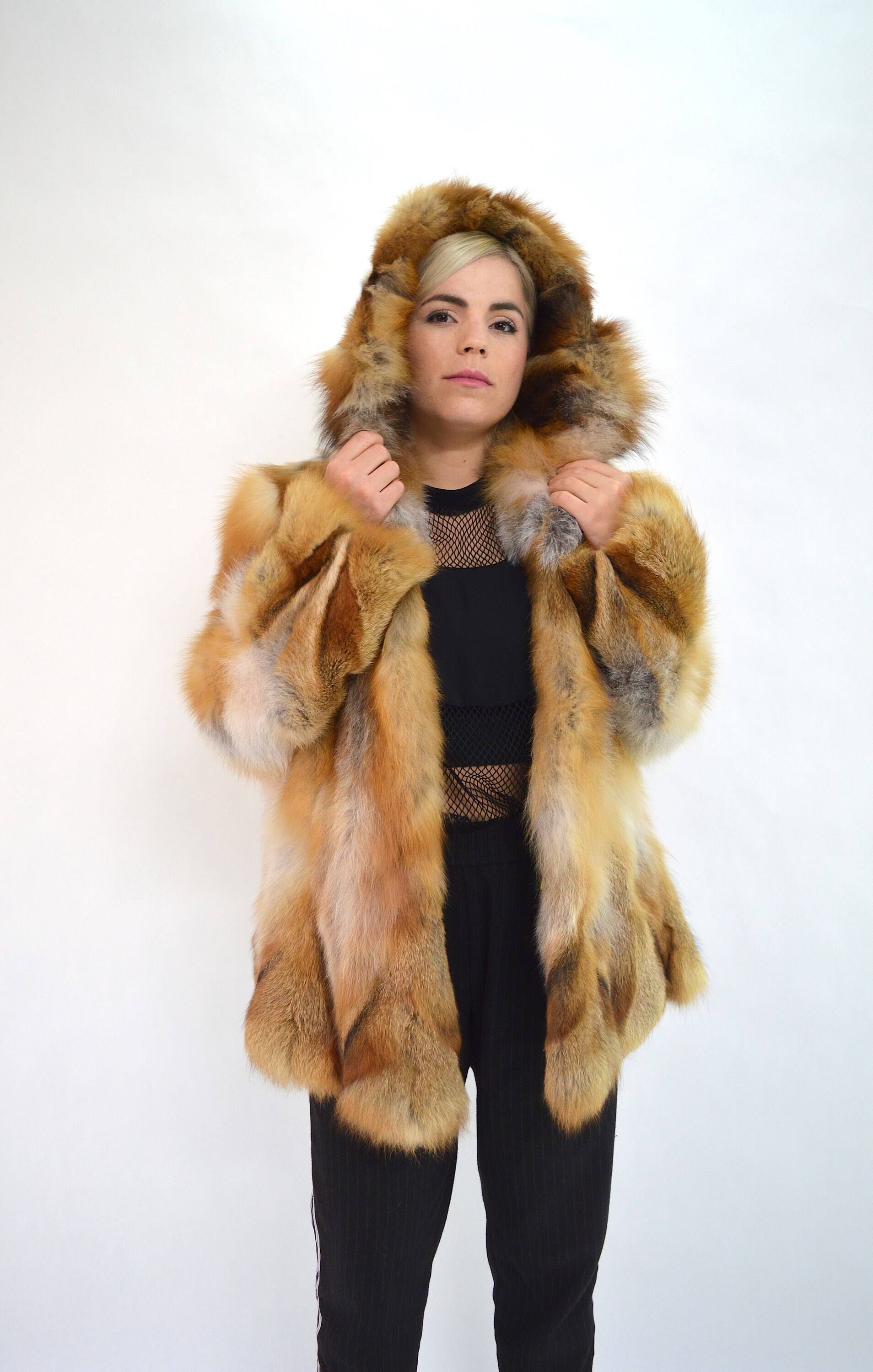 Real Fox Fur Coat, Canadian Red Fox Fur Hooded Coat. Genuine Fox Fur Jacket. Fox Fur Coat, Fur Cape, Fur Stroller, Red Fox Fur c
