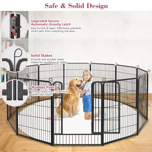 Dog Playpen, 32inch 10 Panels Outdoor Dog Fence Indoor Dog Pen Anti-Rust Pet Puppy Pen Dog Exercise Pen with Lock for Medium Small Dogs, Portable Pet Fence for Yard RV Camping